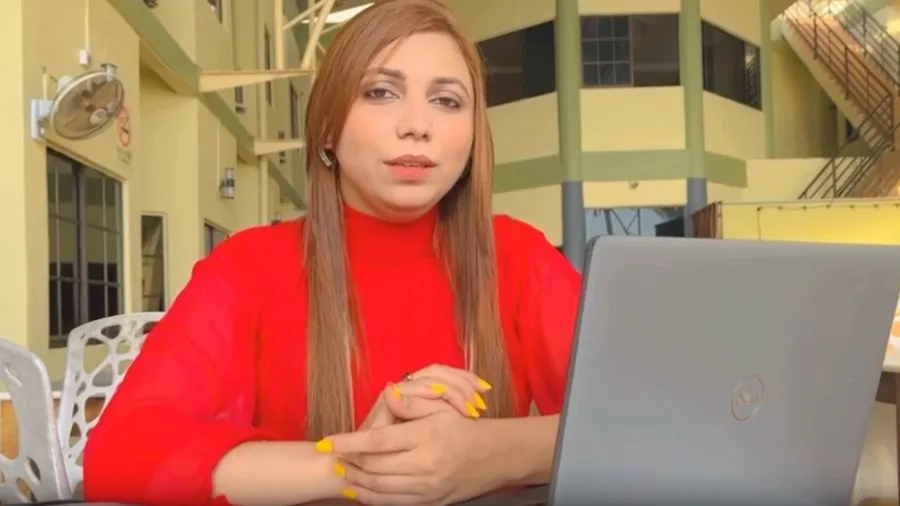 Rukhsar Rauf, who founded TECH TREK, at work on a laptop